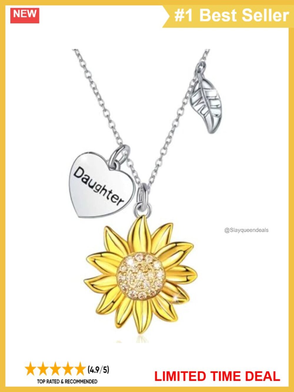 Sterling Silver Sunflower Daughter Pendant Necklace 18 Inch Gift